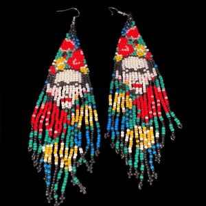 Frida Kahlo Handmade Beaded Fringe Statement Earrings Boho Festival J23